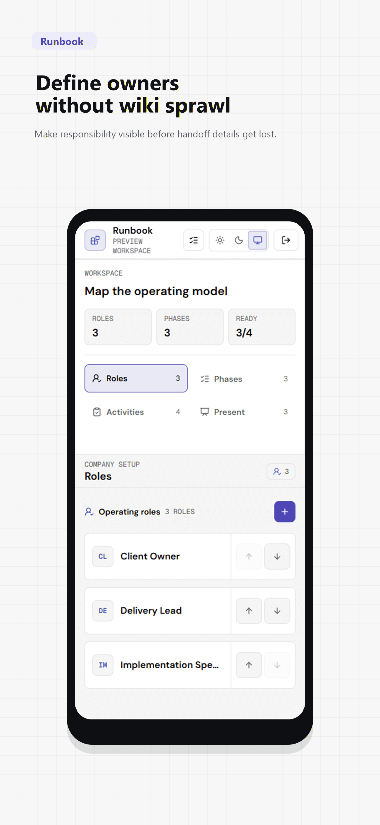 Runbook App Store screenshot for defining owners without wiki sprawl.